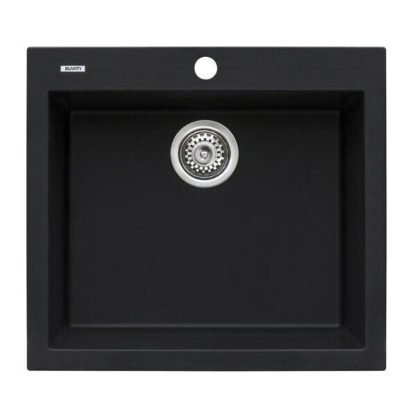 Ruvati 23"x20" Dual-Mnt Granite Composite Sgl Bowl Kitchen Sink, Blk RVG1023BK - main